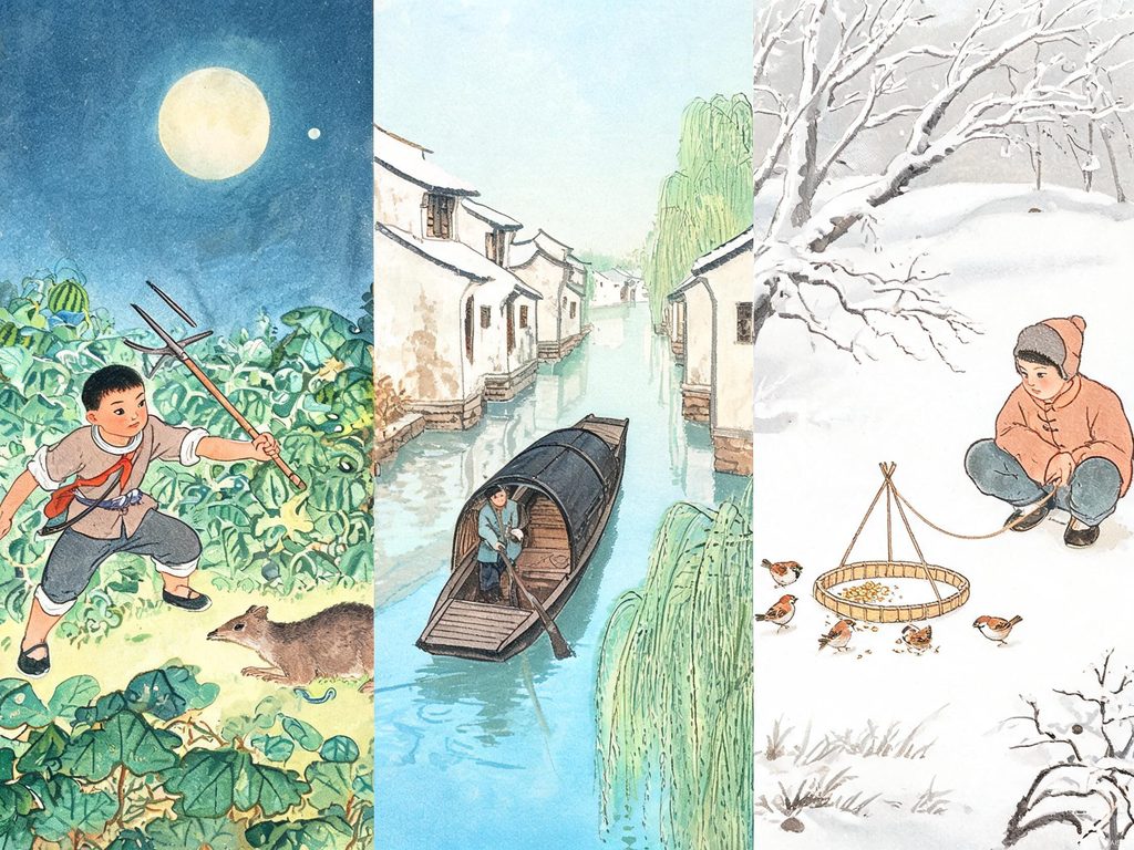 河流从源头到入海的生命旅程插画