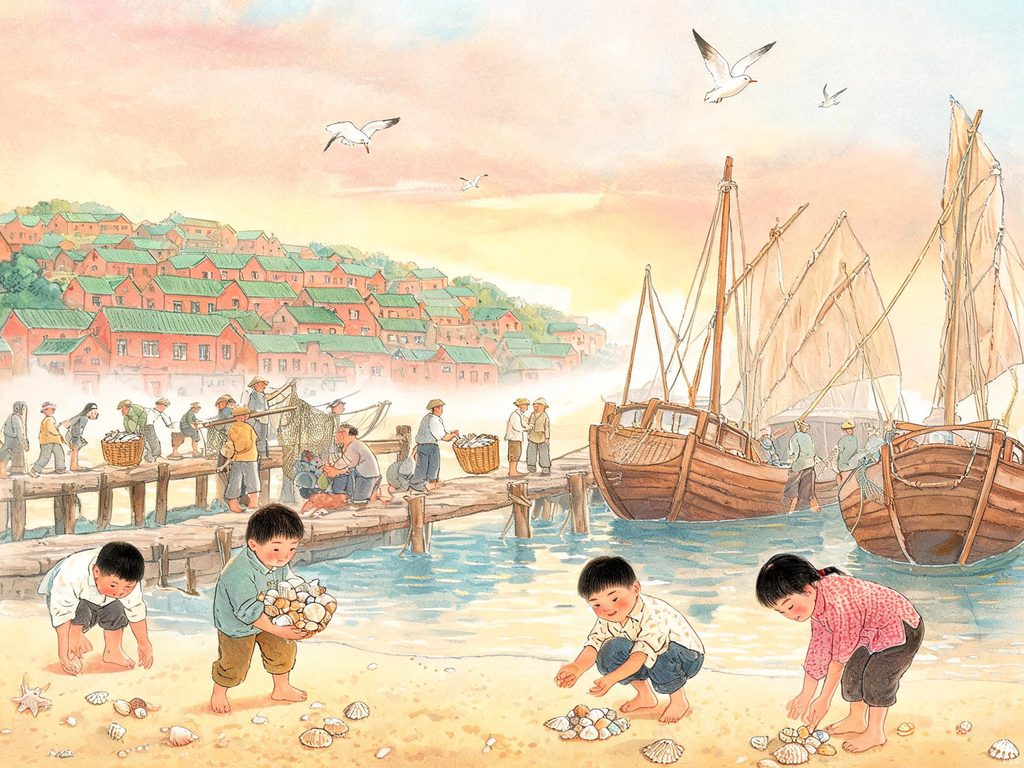 海边城市的生活特点与风貌插画