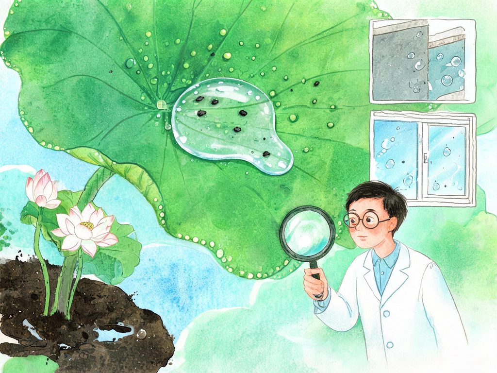 荷叶自洁效应原理与出淤泥而不染的插画