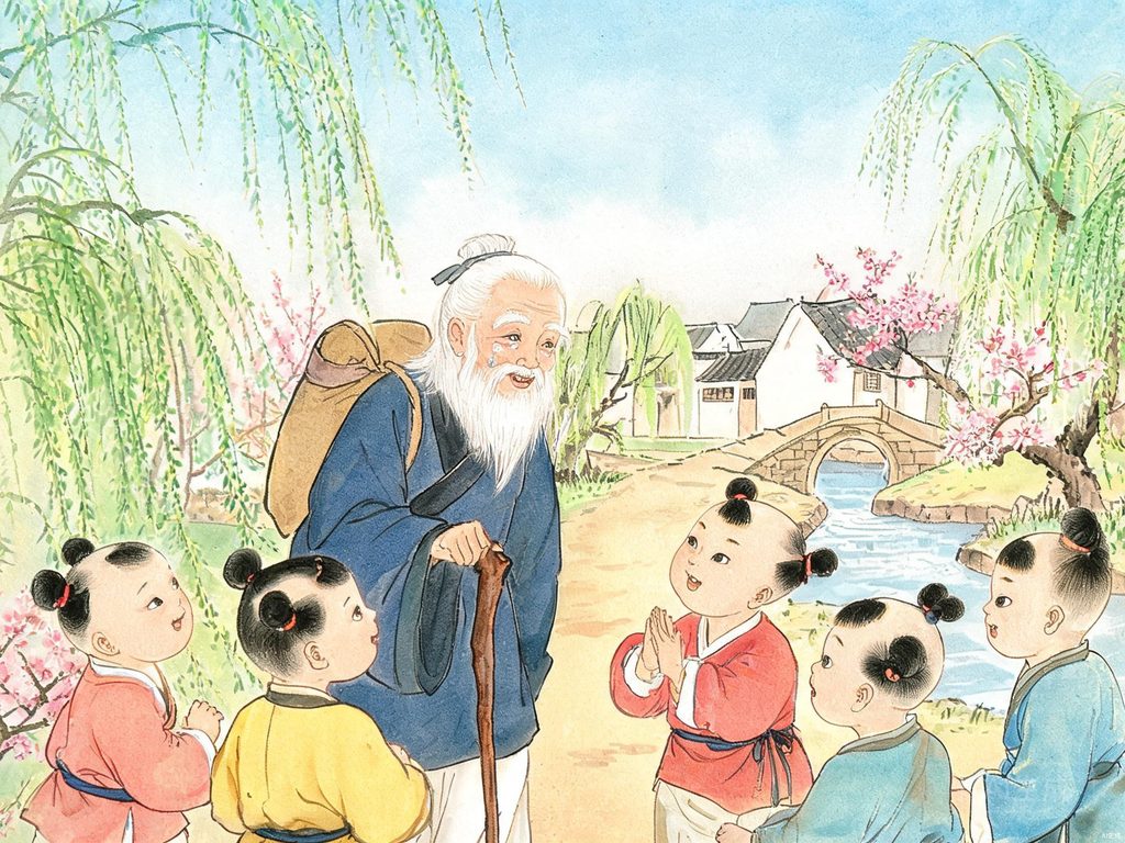 贺知章的回乡插画