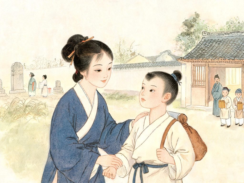 妈妈小时候的生活场景插画