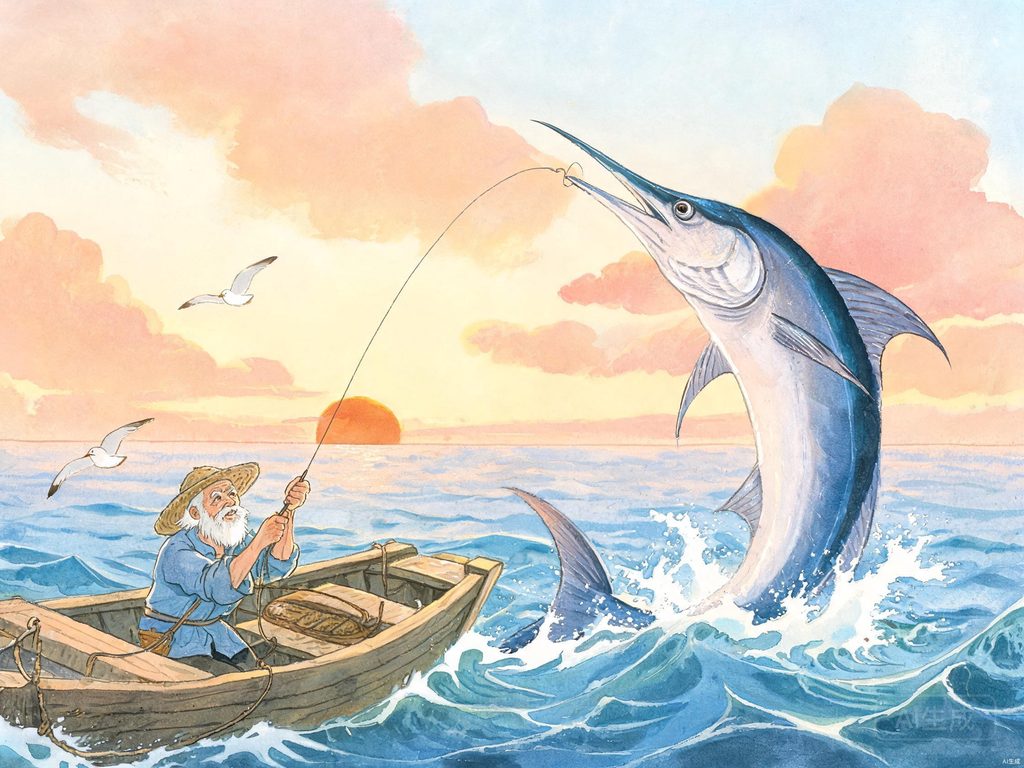 海明威生平与冰山理论插画