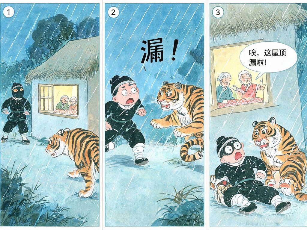 民间故事中各种误会的场景插画
