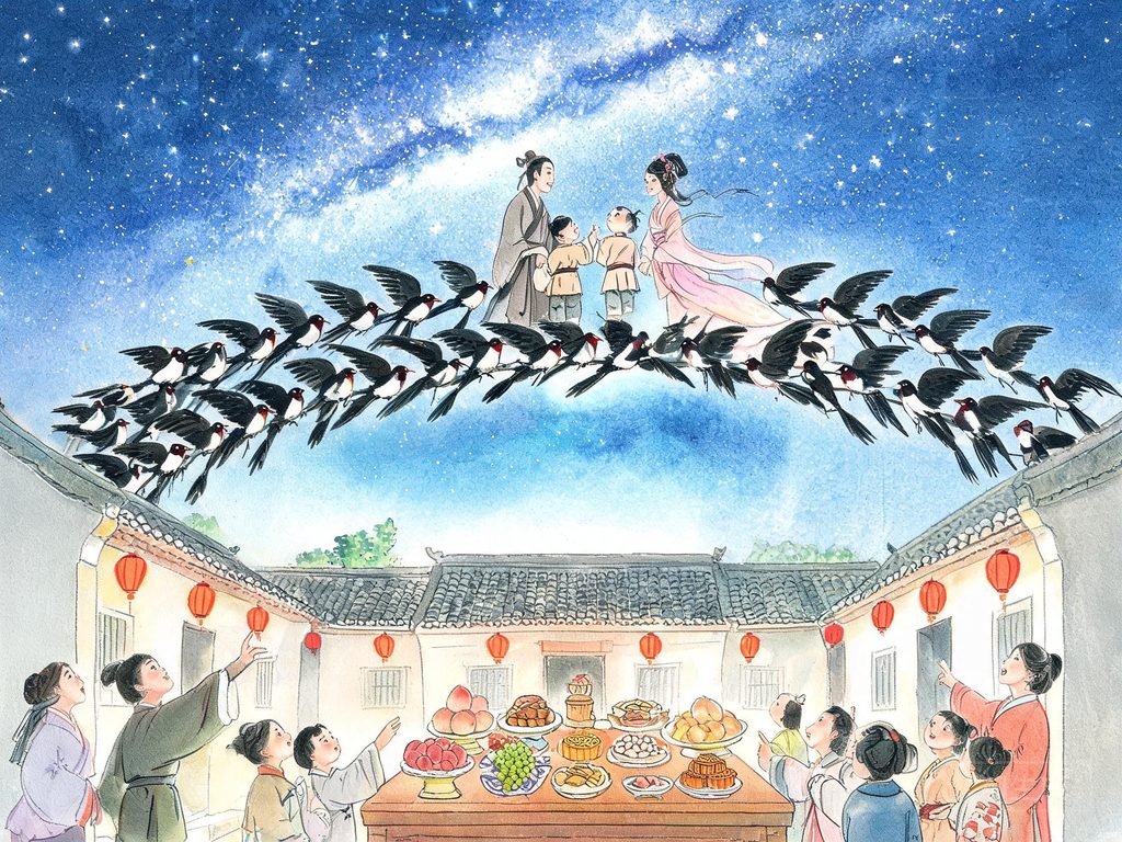 从神话到七夕节俗的连珠故事插画