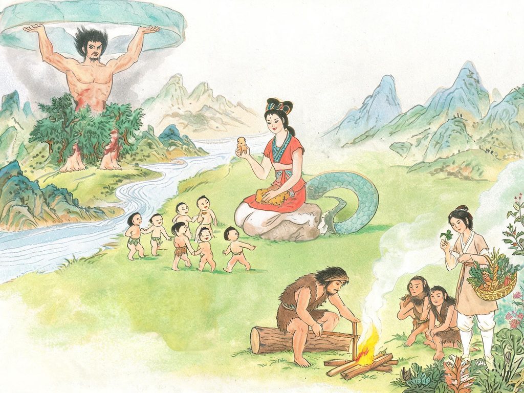 中国古代创世神话盘古女娲的系列插画