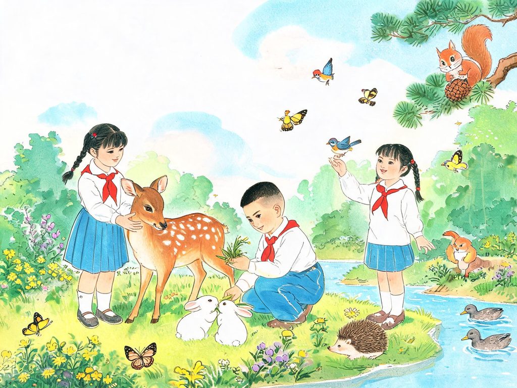 珍稀动物与保护标志插画