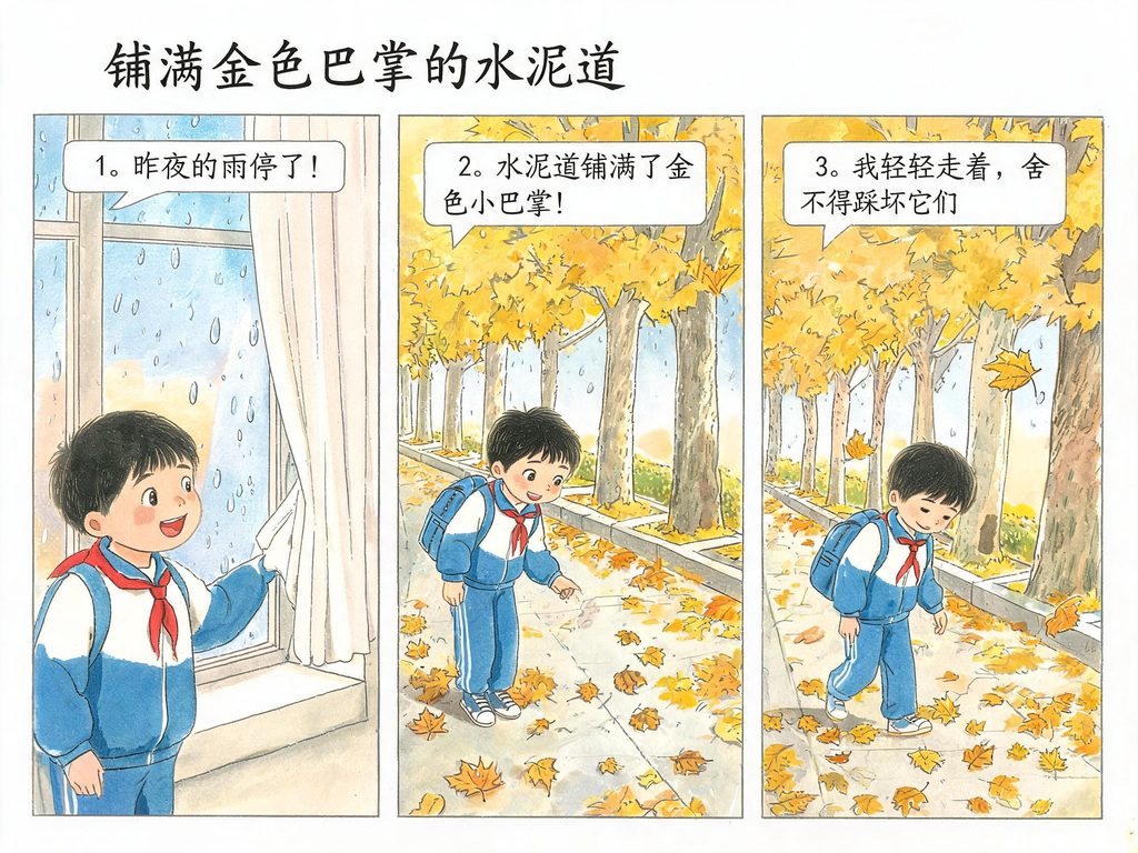 秋雨后落叶与晴天的对比场景