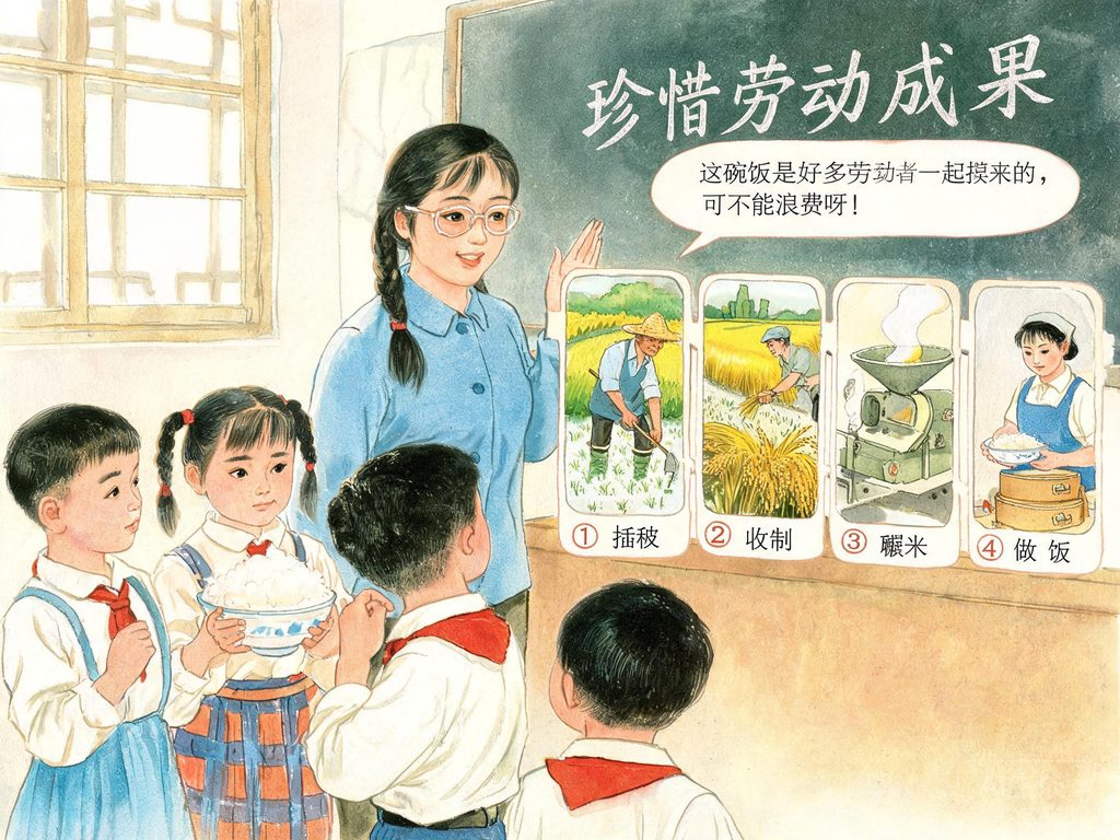 从稻谷到米糕背后许多劳动环节的插画