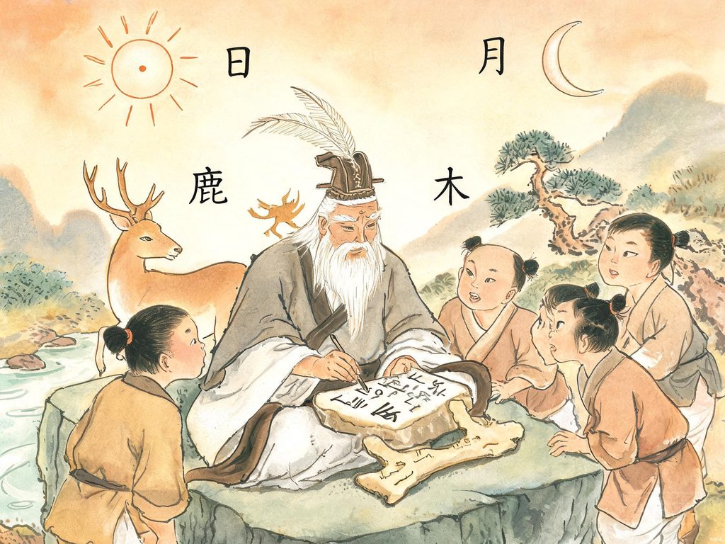 会意字造字智慧插画