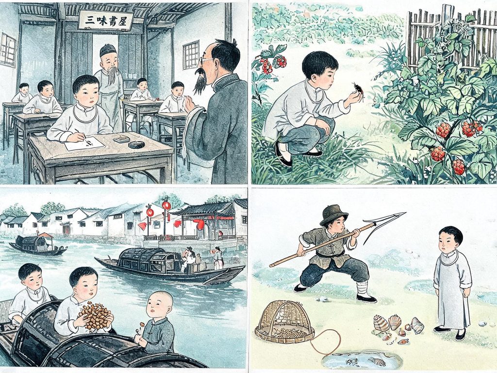 鲁迅故乡和月夜瓜地插画