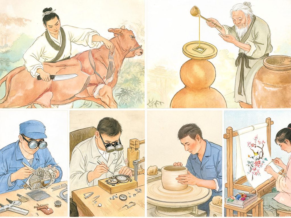 精益求精的匠人连珠插画