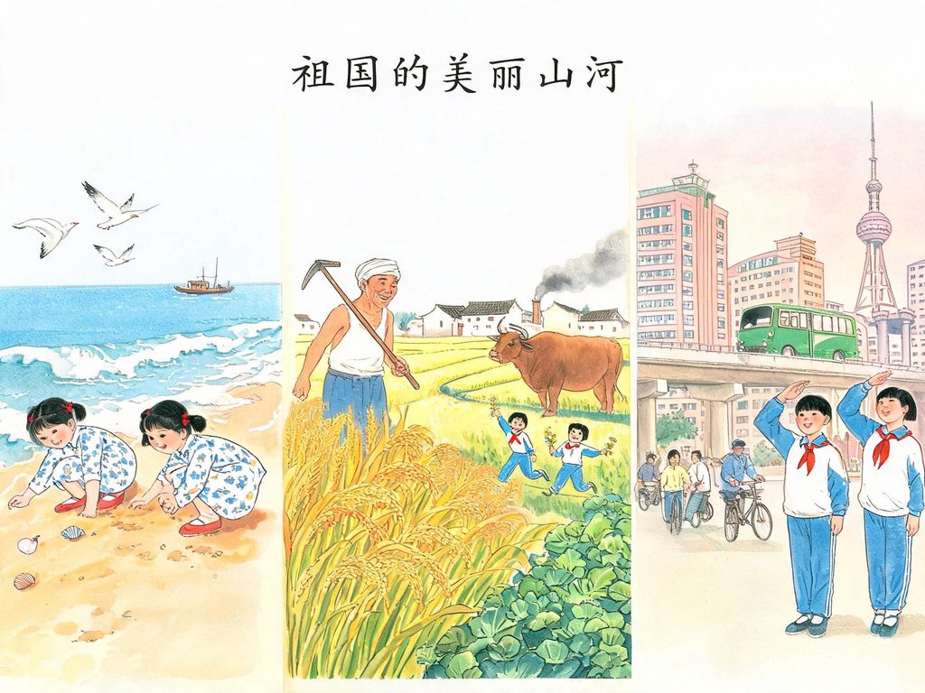 各种量词像小标签一样飘在物品旁边：一头牛、一匹马、一条鱼