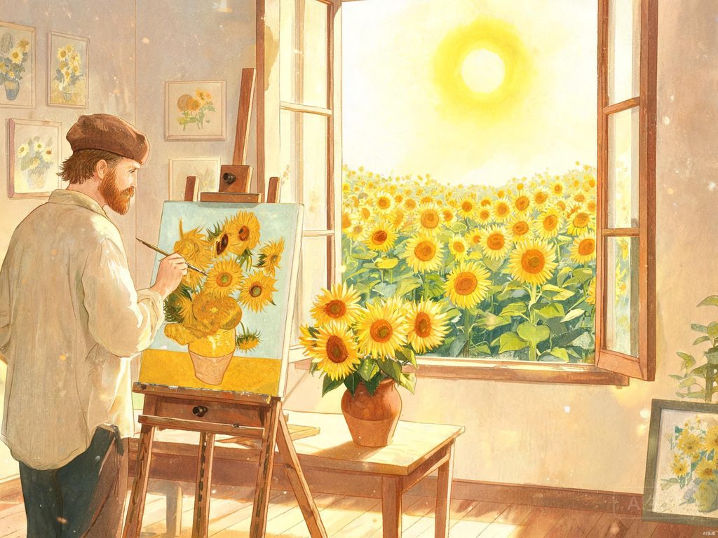 太阳花向光性与昼夜节律的科学插画
