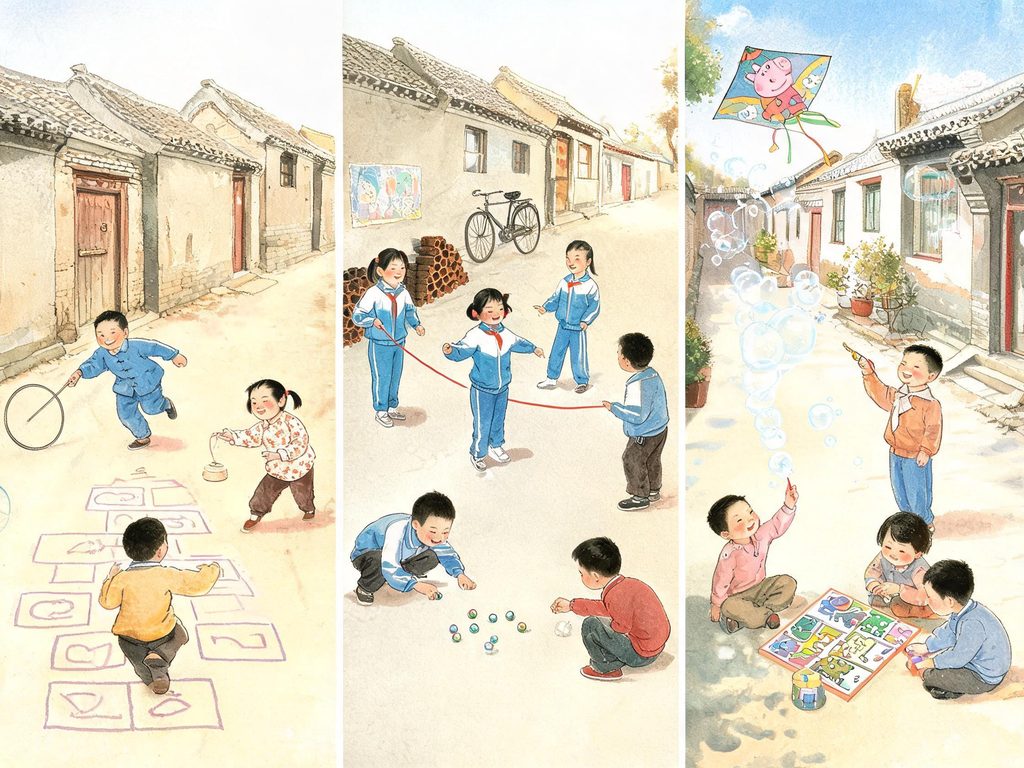 几首诗里不同的童年场景并置画面