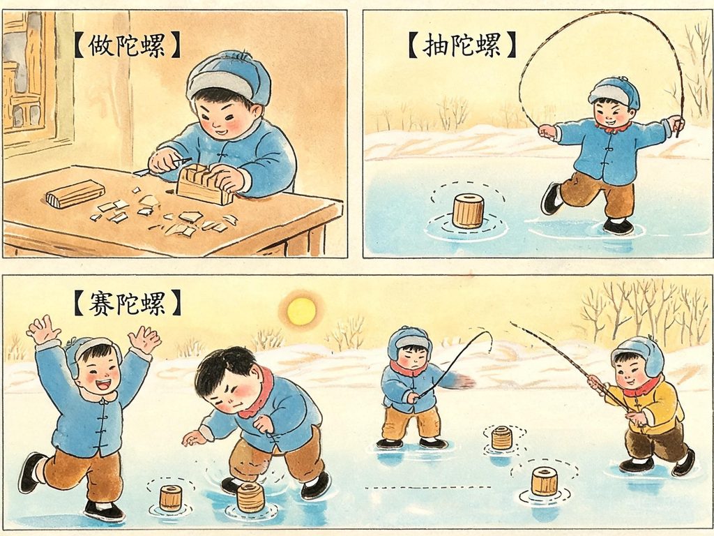 传统游戏陀螺的历史插画