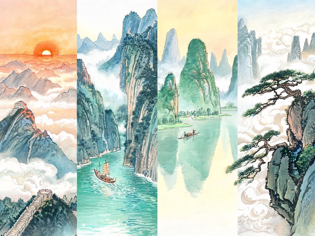 国旗国歌国徽三个象征图案插画