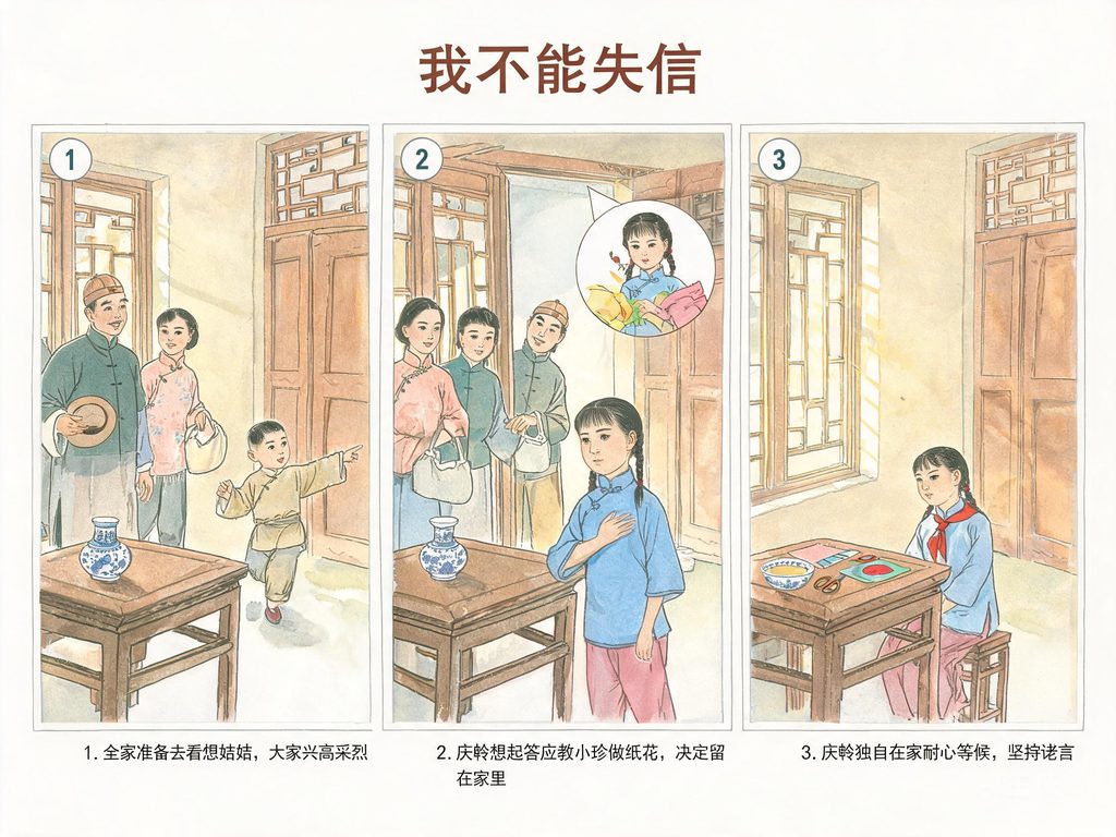 四个古今中外守信故事连成的一串珠子