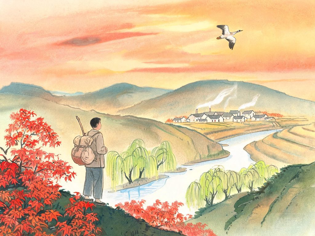 古代思乡诗中月亮鸿雁和故乡的意象插画