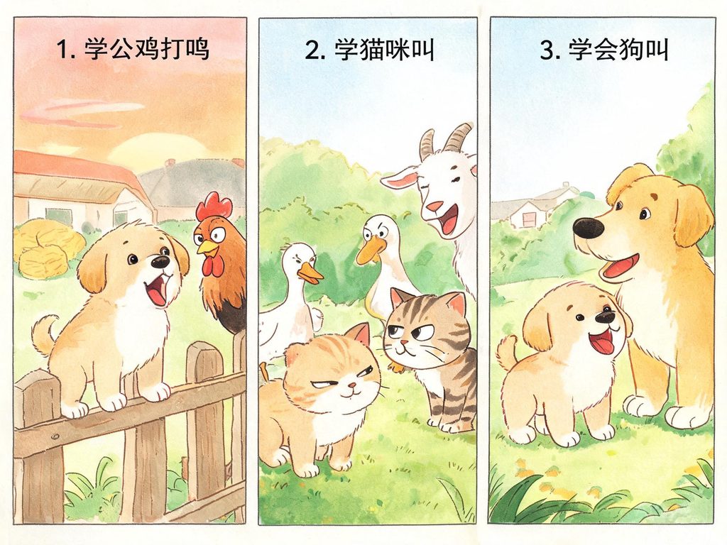 小狗走向三种不同结局的分岔路