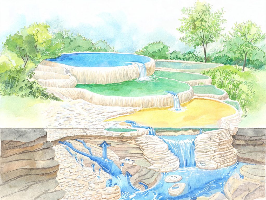 黄龙五彩池的成因插画
