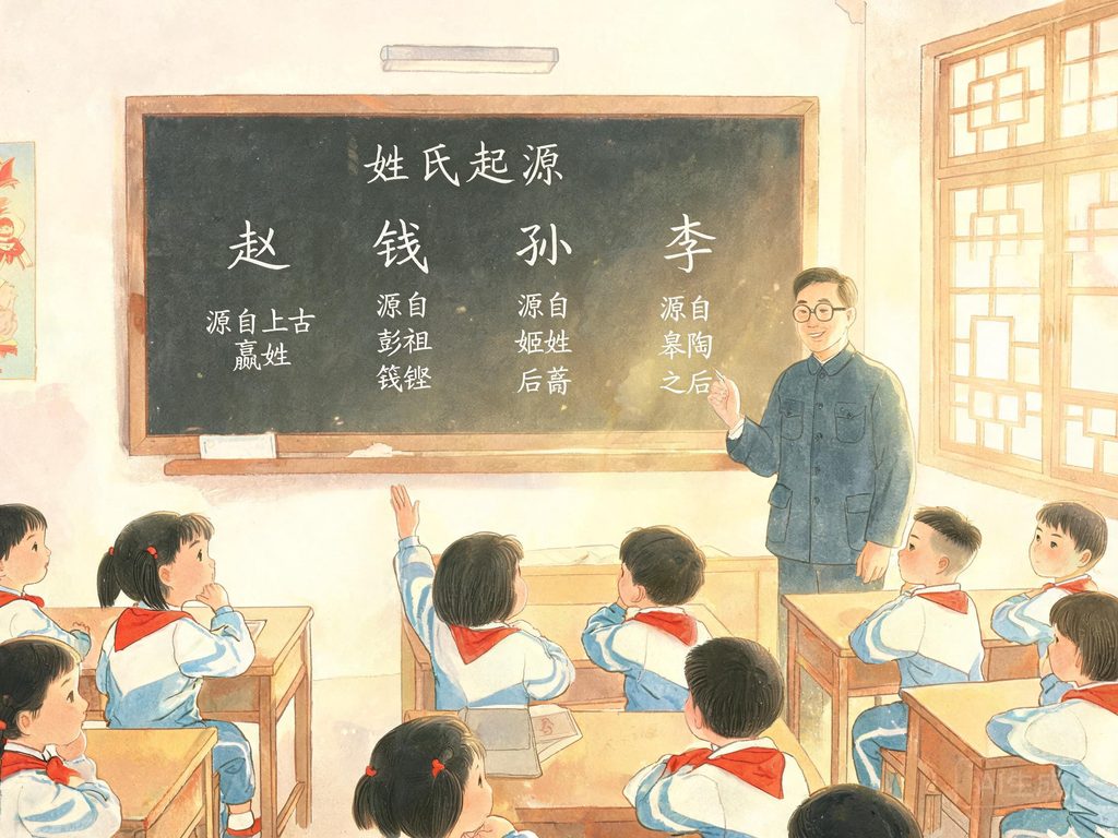 中国姓氏起源百家姓插画