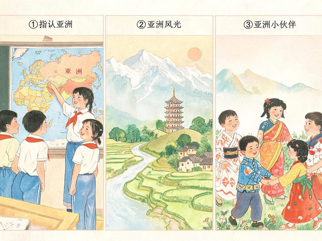 亚洲面积和世界大洲大小对比的插画