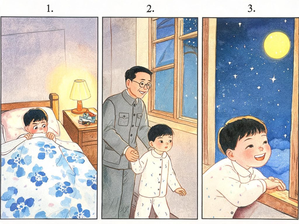 孩子怕黑心理与克服恐惧插画