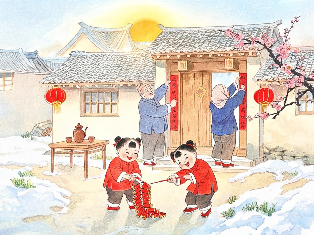 王安石与春节传统插画