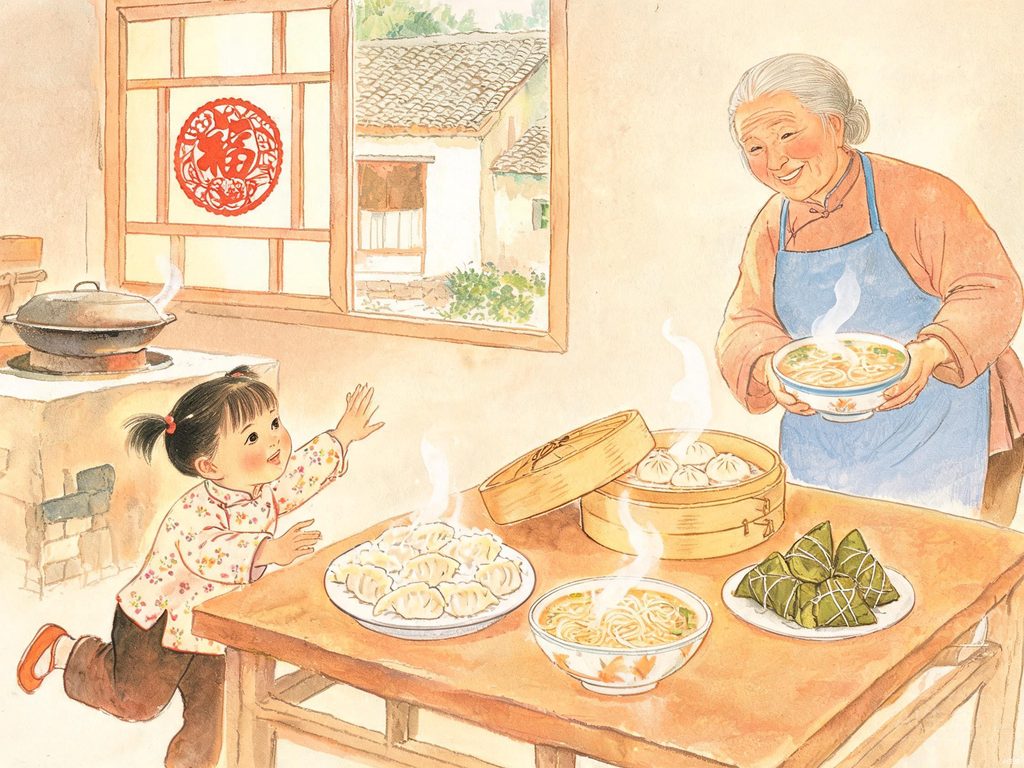 乡愁与饮食文化插画