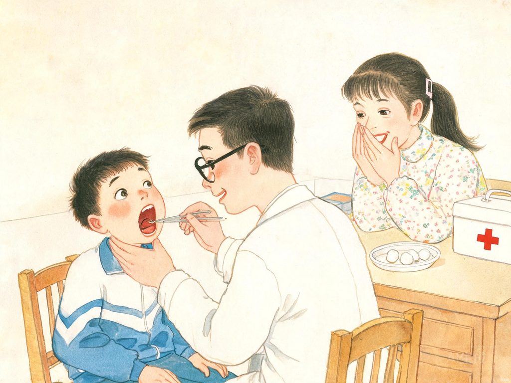 吃鱼防卡刺的正确方法和急救步骤插画