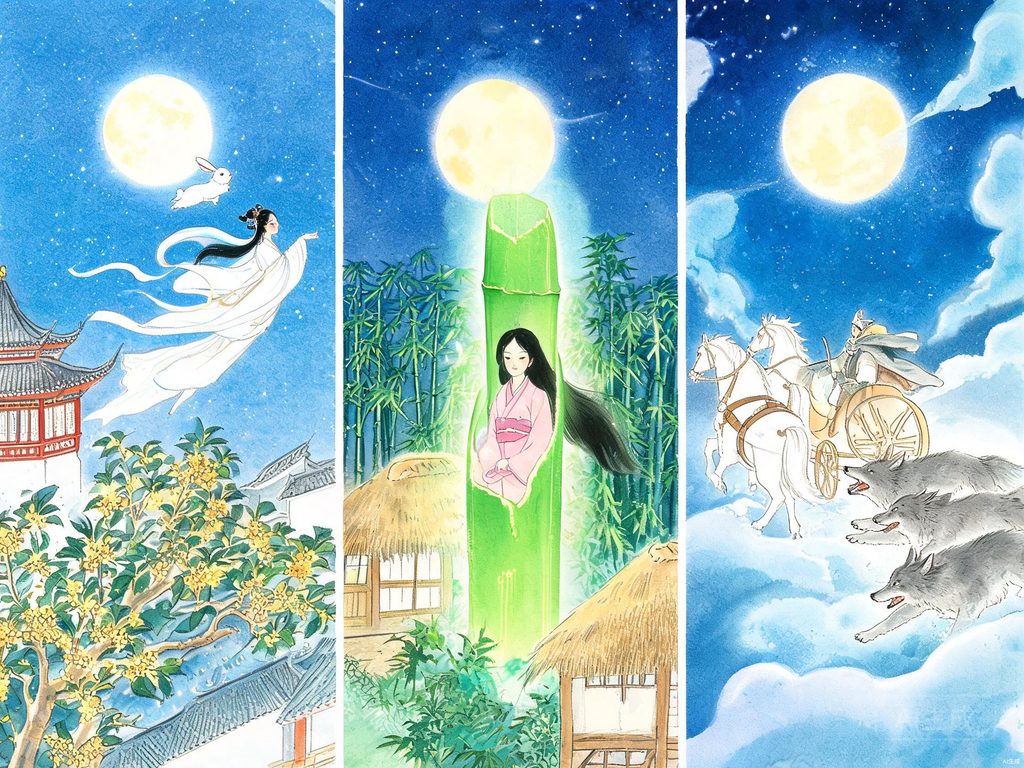 中外月亮传说对比插画