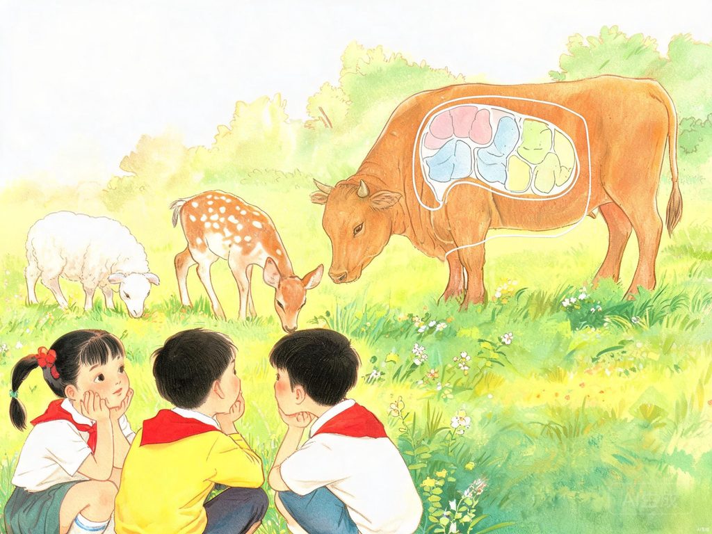牛的四个胃与反刍过程示意图
