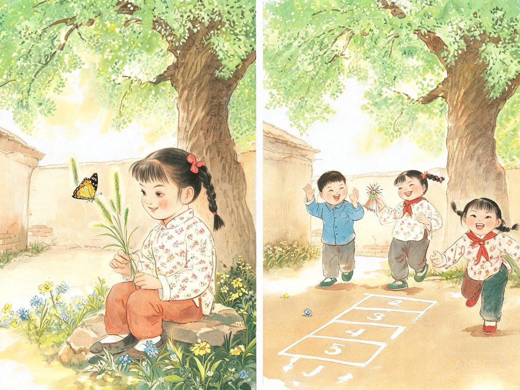 一位老爷爷坐在书桌前翻译童书，旁边堆满了各国童话书