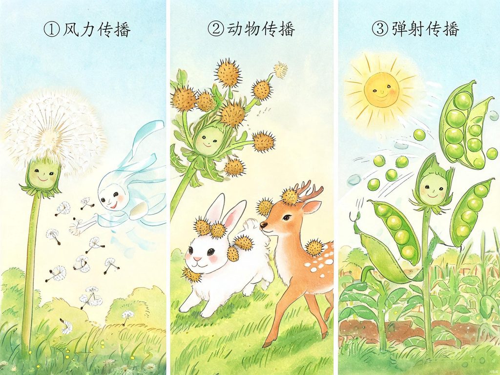 蒲公英种子飞行传播示意图