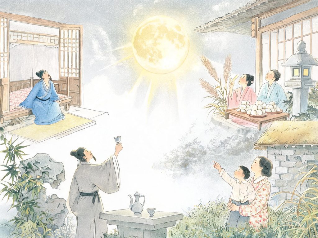 中外诗歌中的月亮插画