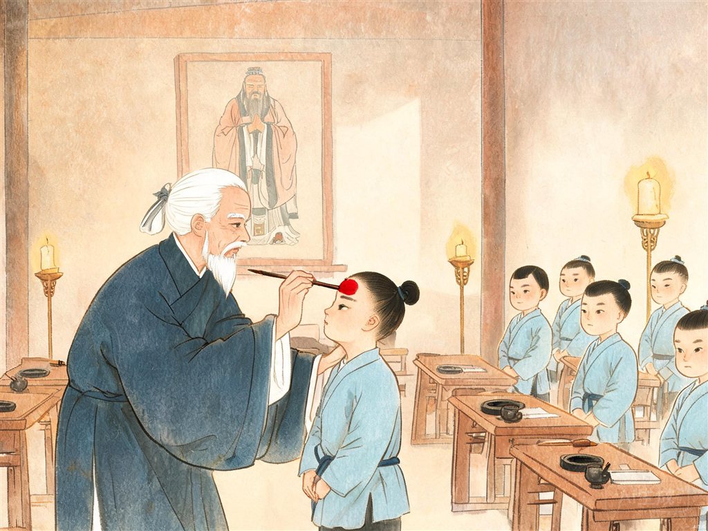 古代学童行开笔礼的插画