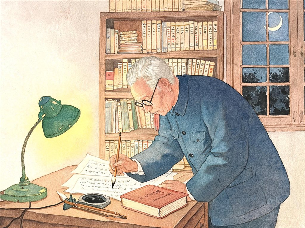 叶圣陶先生编教材的插画