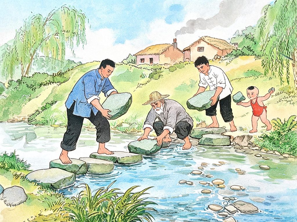 乡村互助传统与邻里关系的插画