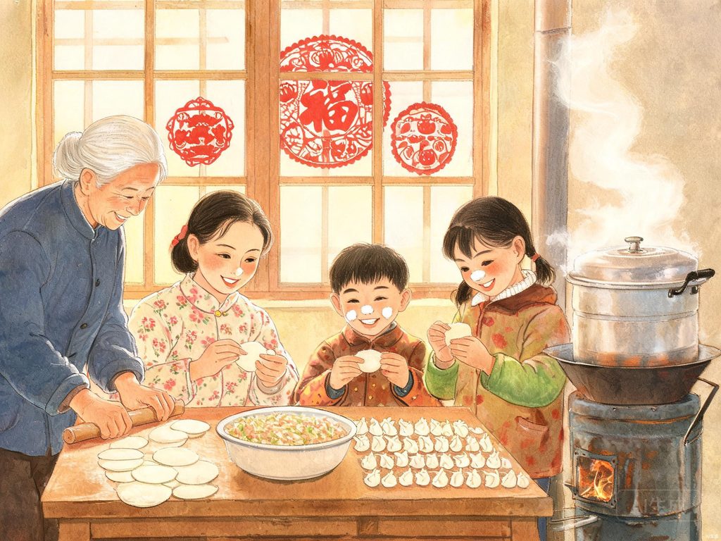 中国人冬天取暖方式变迁的连珠故事插画