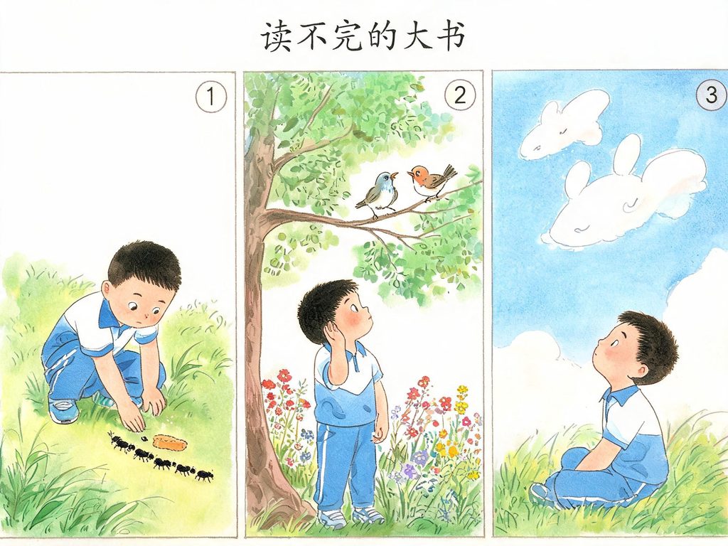 几本“大自然之书”层层翻开的画面