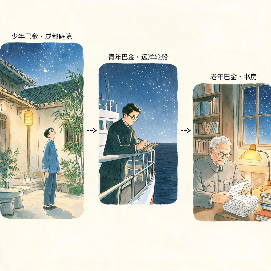 巴金与星空插画