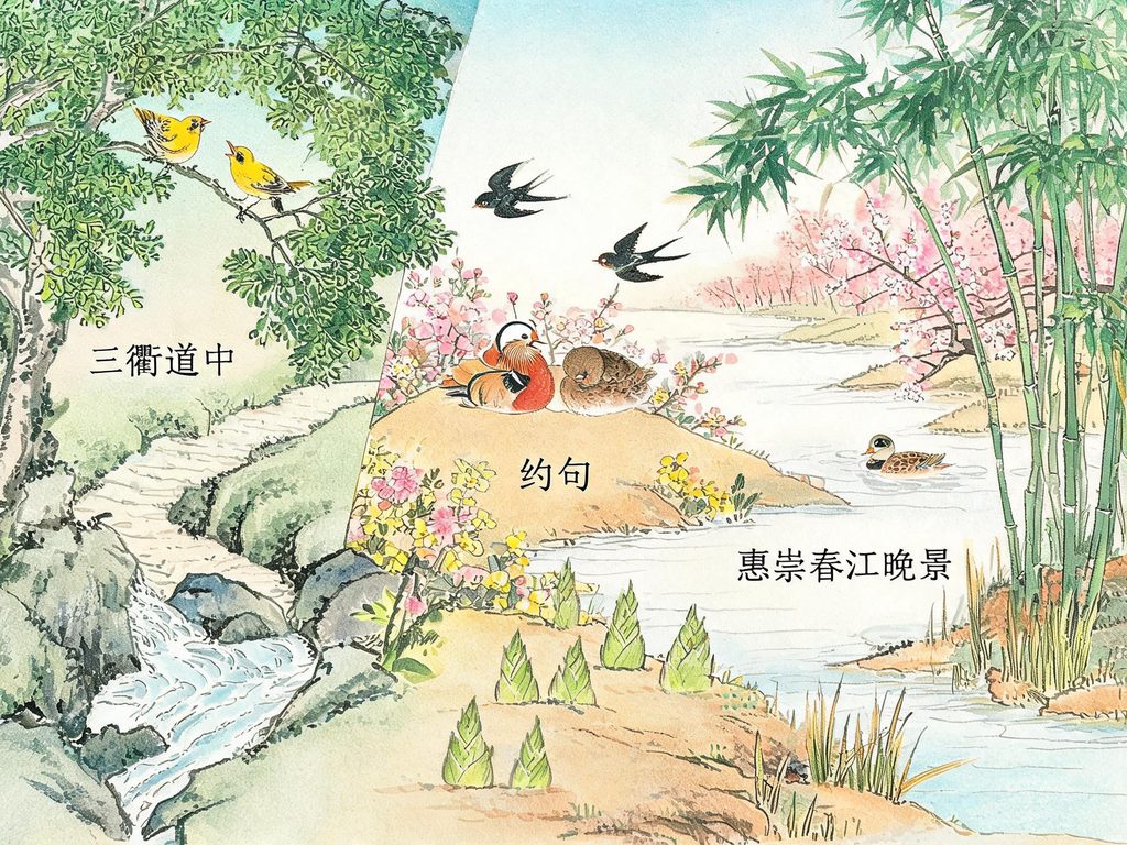 三位诗人笔下不同春景并置的画面
