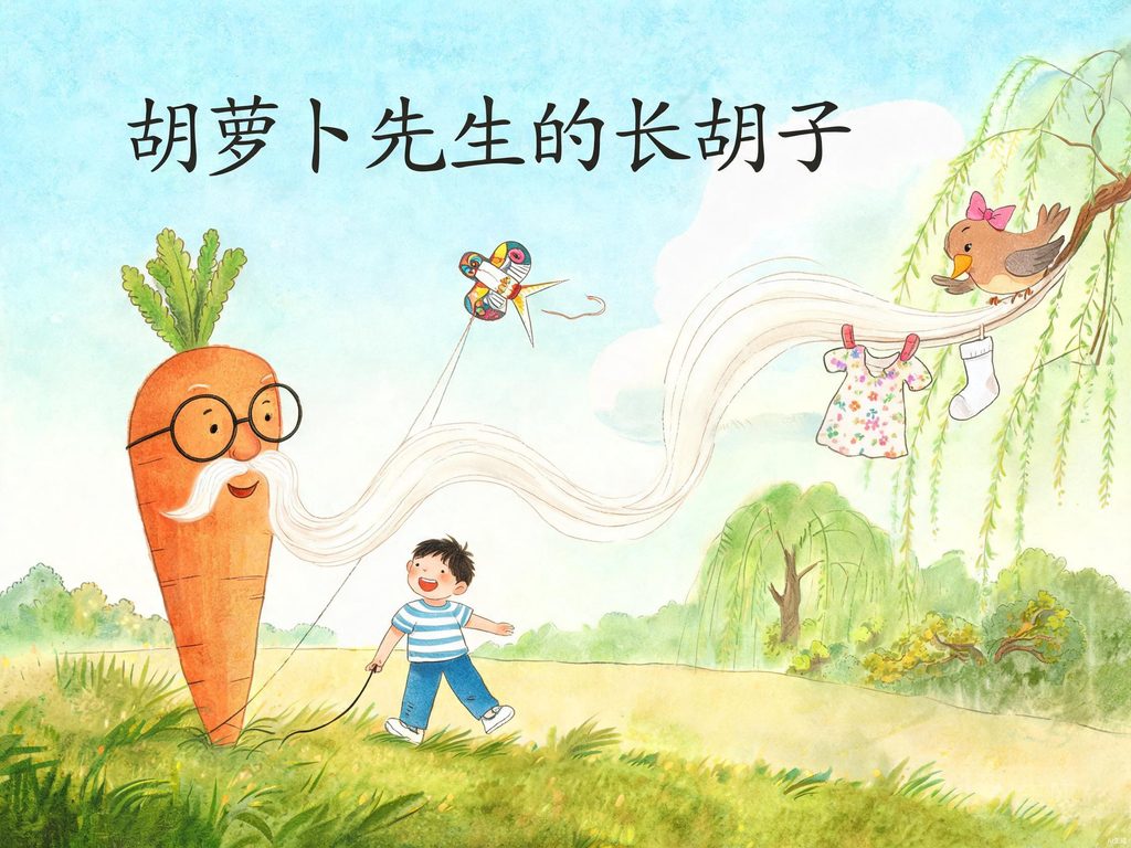 胡萝卜先生拖着长胡子走在街上的画面