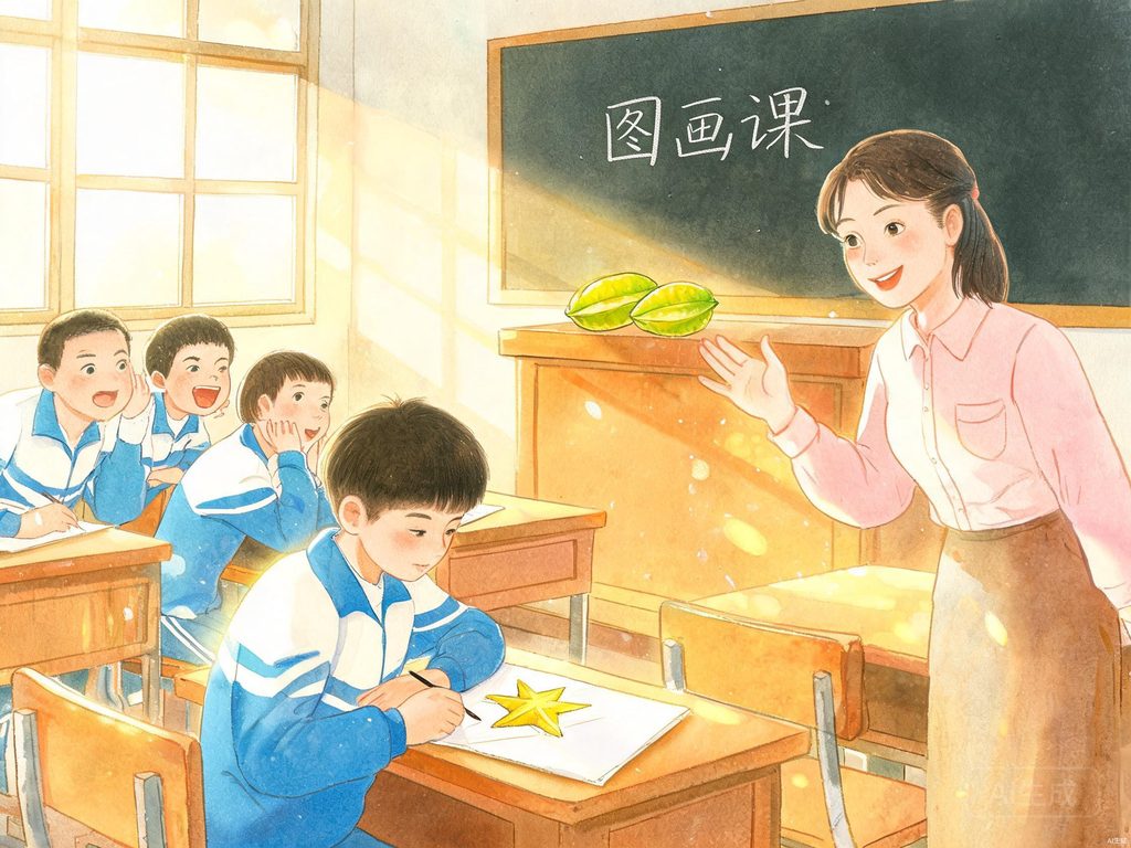 从不同角度看杨桃呈现不同形状的插画