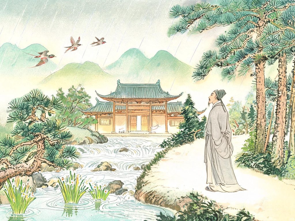 清泉寺溪水西流的豁达插画
