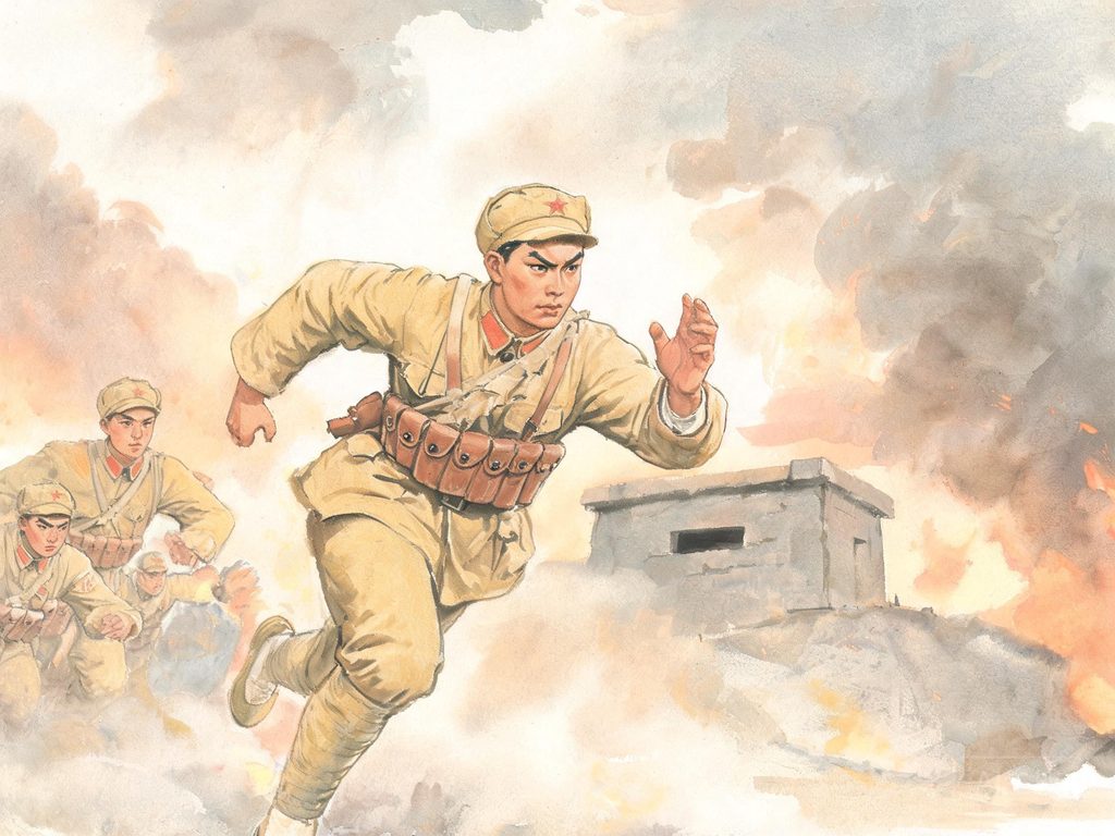 战场上黄继光扑向暗堡的画面