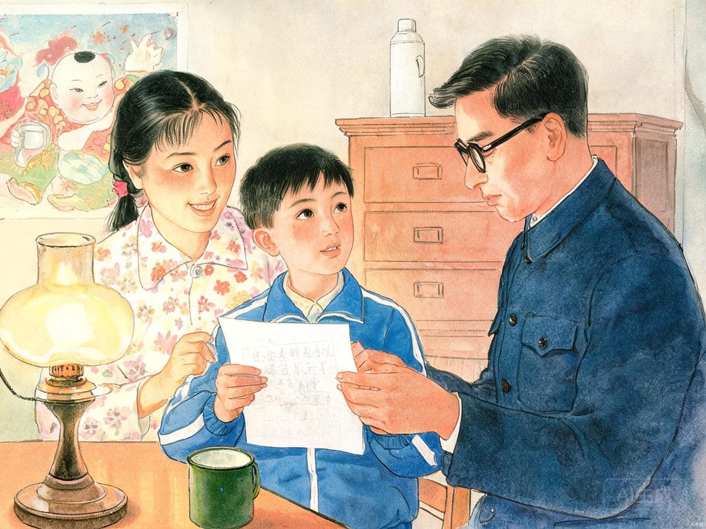 父亲与母亲对同一首诗不同反应的场景