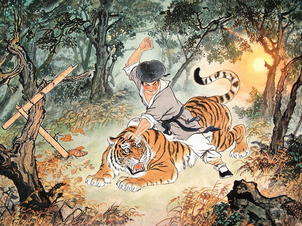山冈、松树和古典小说场景插画