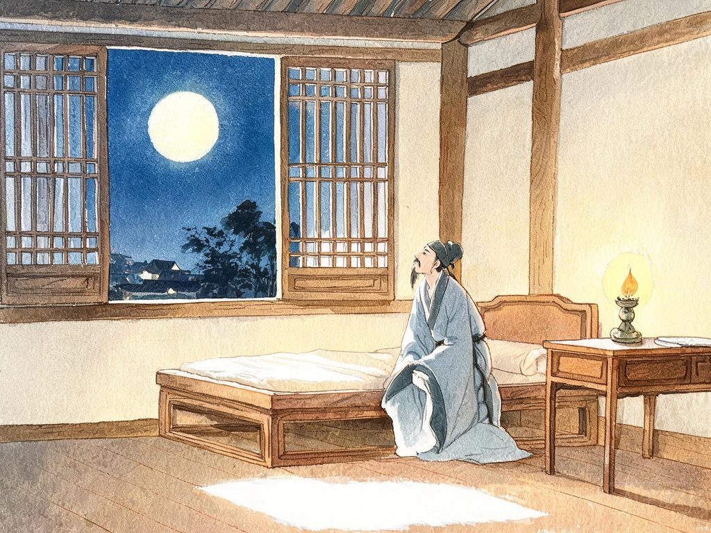月光照进窗前的诗人插画