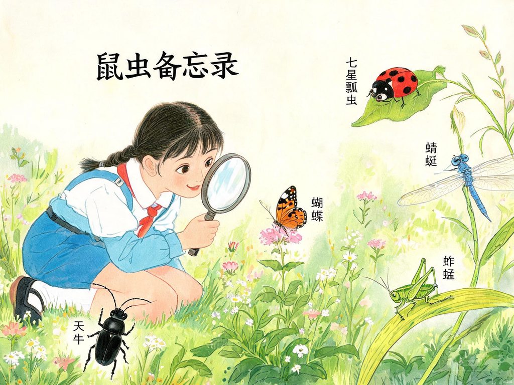 瓢虫、独角仙和蚂蚱组成的昆虫画面